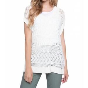 NEW PICADILLY open knit v-neck top in white